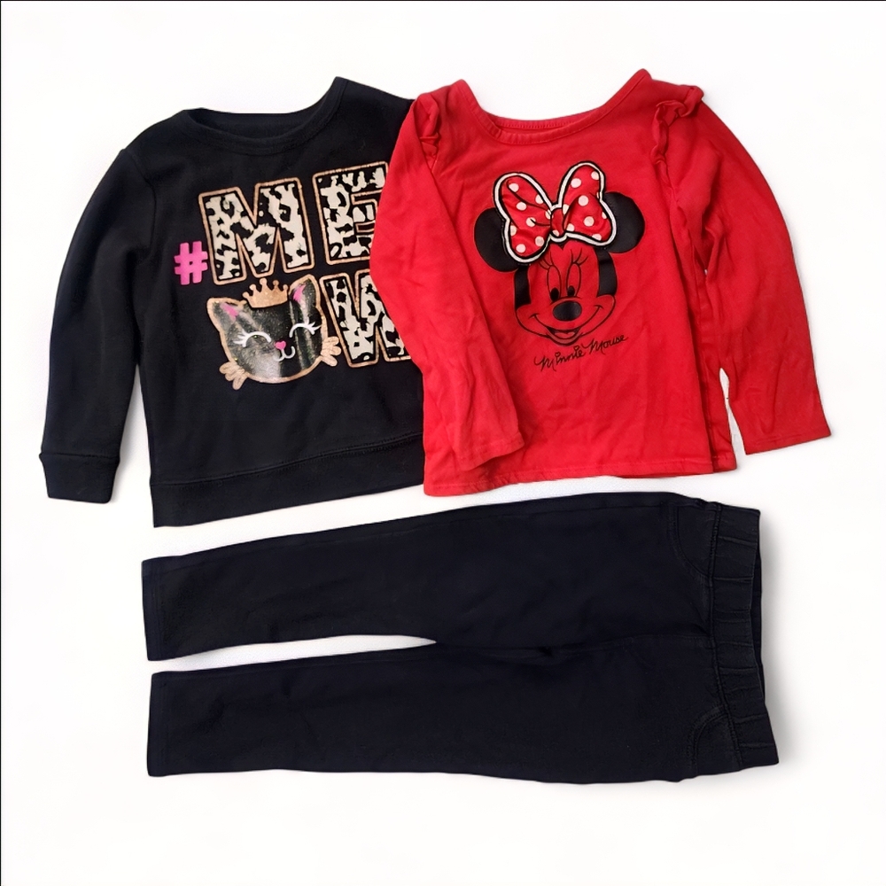 Girls 3T Outfit Bundle Minnie Mouse Top Garanimals Sweater Leggings